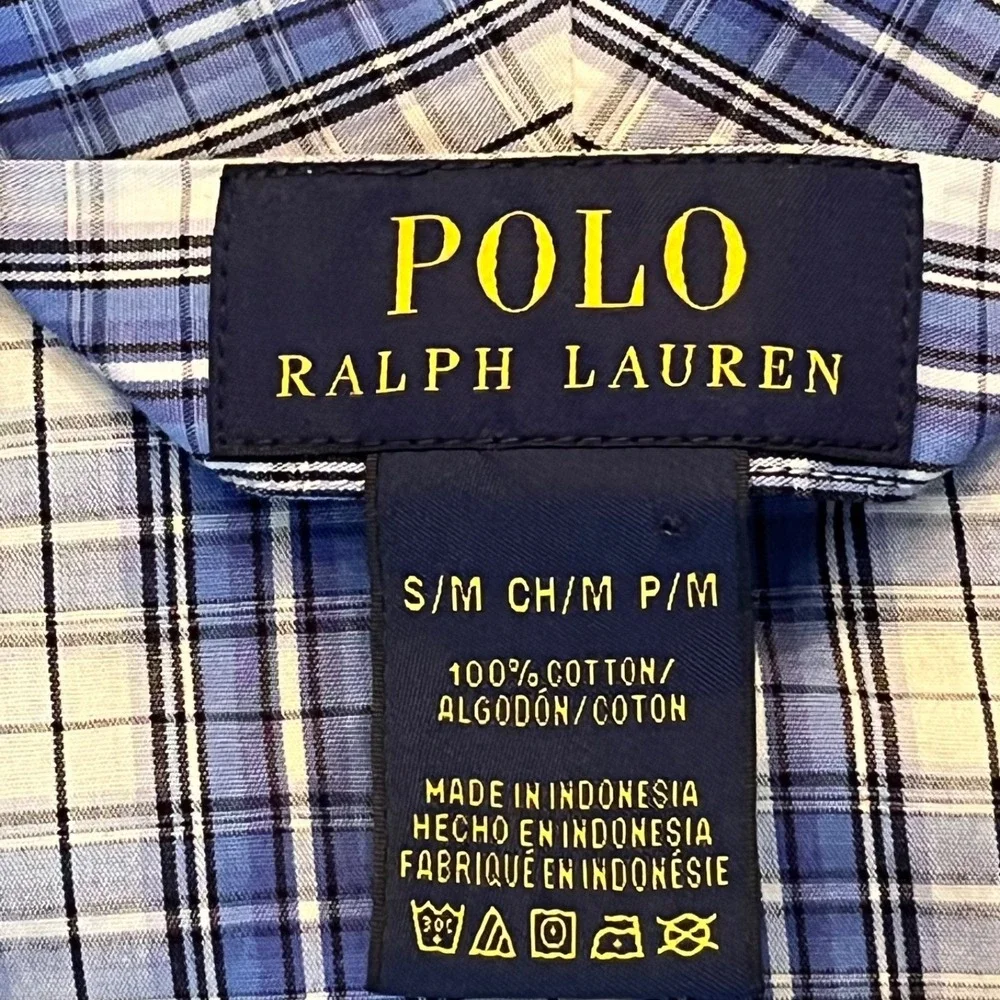 Polo Ralph Lauren 100% Cotton Lightweight‎ Belted Mens S/M Blue Plaid